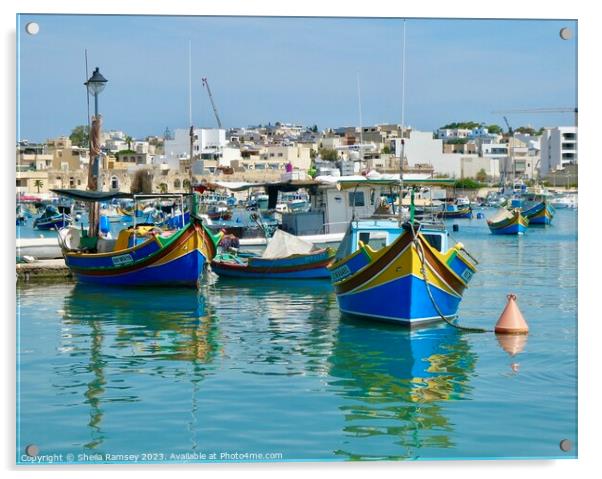 Traditional Fishing Boats Malta Acrylic by Sheila Ramsey