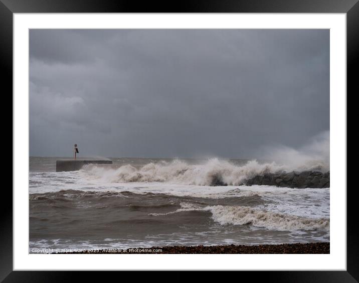 Hastings harbour arm during an Autumn storm. Framed Mounted Print by Mark Ward