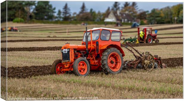 Vintage Tractor Ploughing Canvas Print by Rodney Hutchinson
