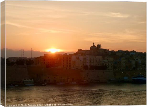 Sunrise over Valletta Canvas Print by Sheila Ramsey