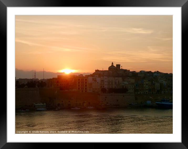 Sunrise over Valletta Framed Mounted Print by Sheila Ramsey
