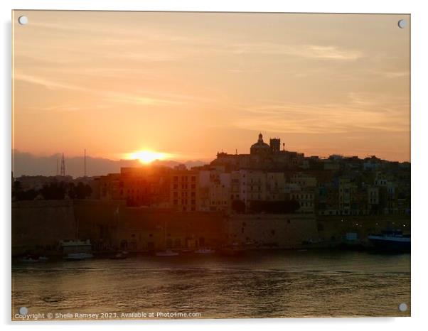 Sunrise over Valletta Acrylic by Sheila Ramsey