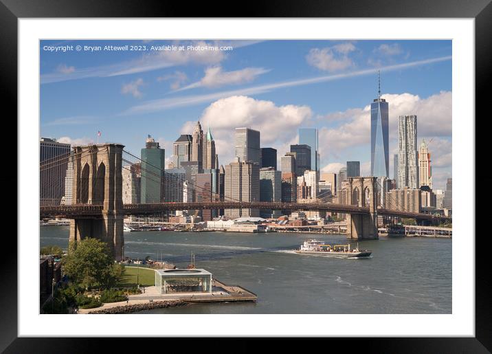 Brooklyn Bridge and Manhattan skyline  Framed Mounted Print by Bryan Attewell
