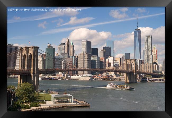 Brooklyn Bridge and Manhattan skyline  Framed Print by Bryan Attewell