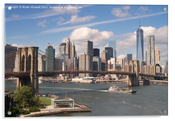 Brooklyn Bridge and Manhattan skyline  Acrylic by Bryan Attewell