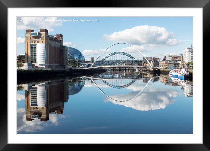 Bridges reflected in the river Tyne  Framed Mounted Print by Bryan Attewell