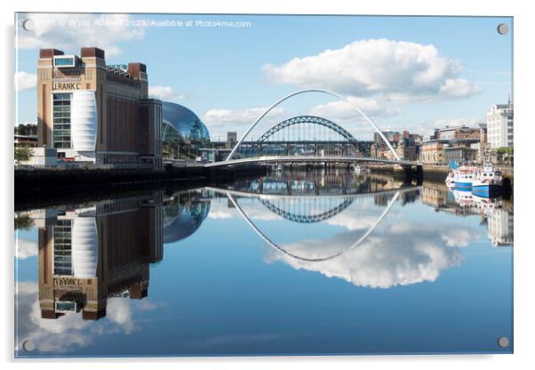 Bridges reflected in the river Tyne  Acrylic by Bryan Attewell
