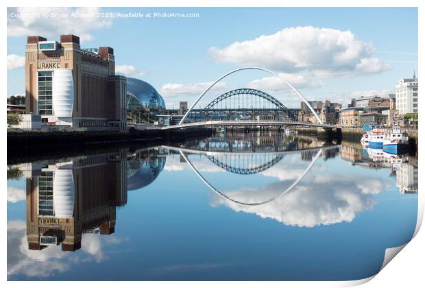 Bridges reflected in the river Tyne  Print by Bryan Attewell