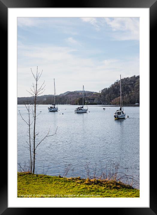 YACHTS MOORED AT FELL FOOT WINDERMERE Framed Mounted Print by Michael Birch