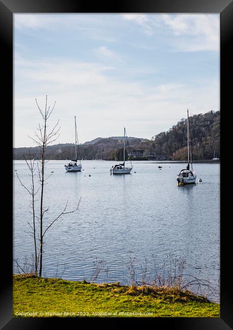 YACHTS MOORED AT FELL FOOT WINDERMERE Framed Print by Michael Birch