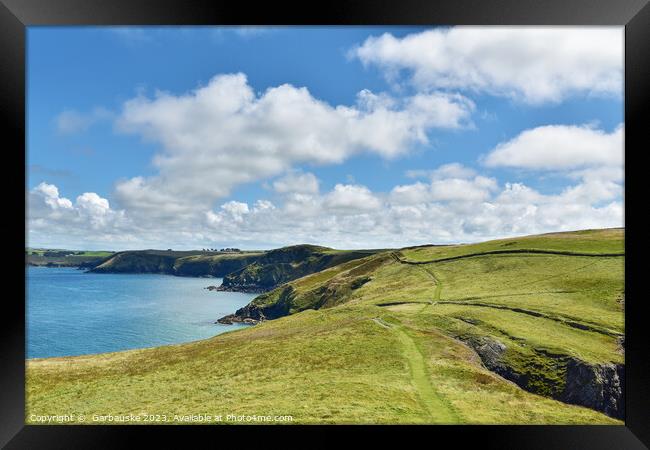 Pentire walking path, Cornwall Framed Print by  Garbauske