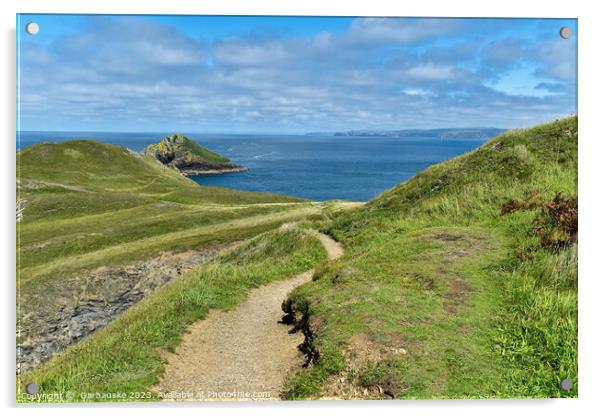 A walking path Pentire coast Cornwall Acrylic by  Garbauske