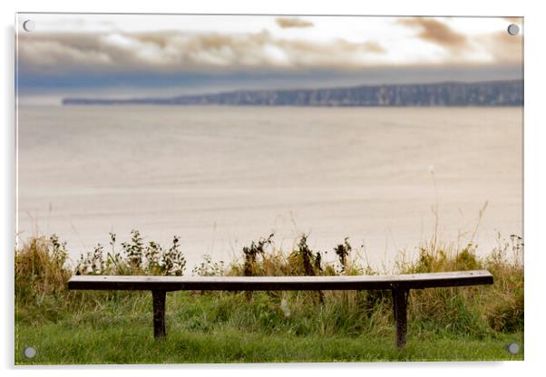 A bench view over Filey Bay Acrylic by Glen Allen