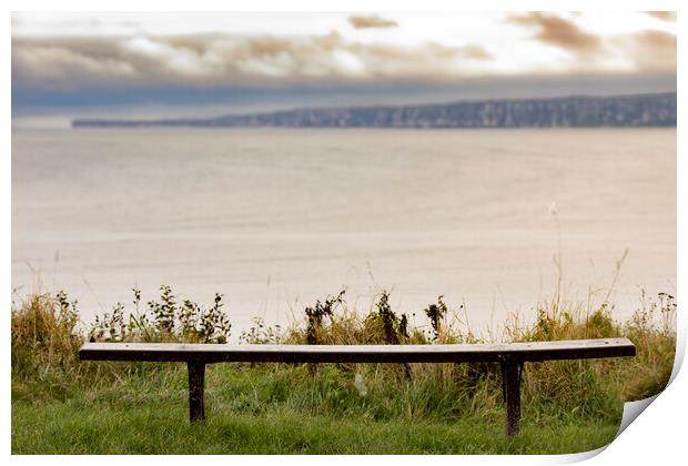 A bench view over Filey Bay Print by Glen Allen