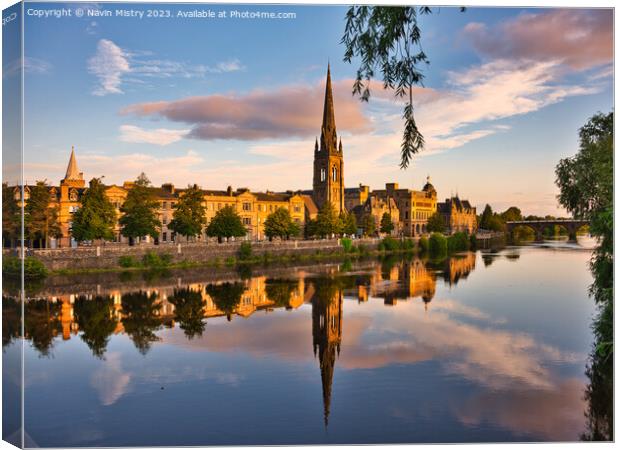 Reflections of Perth Scotland and the River Tay   Canvas Print by Navin Mistry