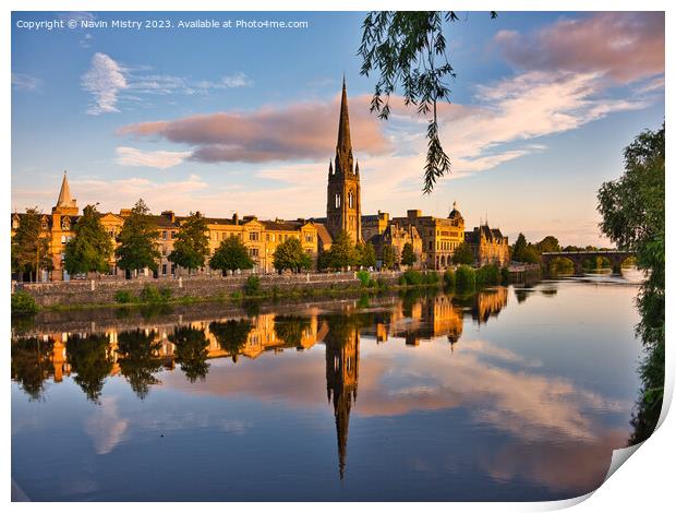 Reflections of Perth Scotland and the River Tay   Print by Navin Mistry