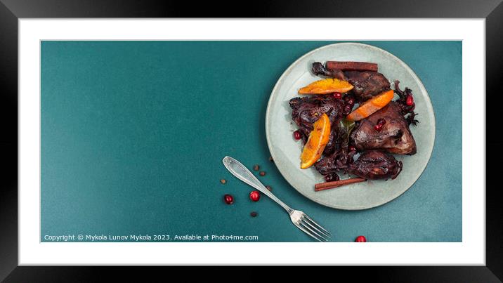 Roast chicken meat, space for text. Framed Mounted Print by Mykola Lunov Mykola