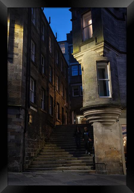 Narrow Alley By Night In Medieval Edinburgh Framed Print by Artur Bogacki
