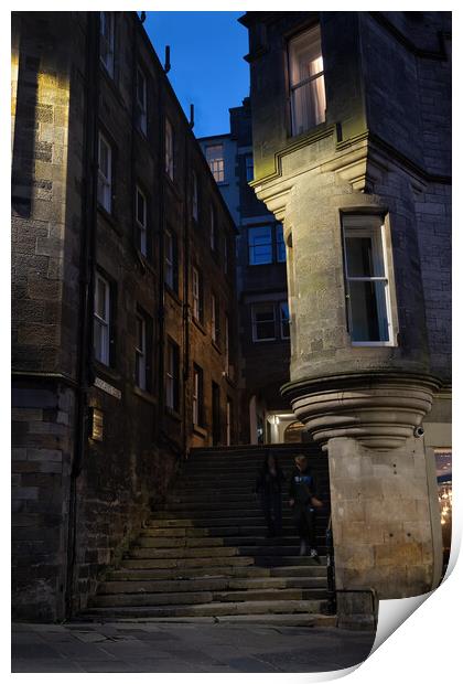 Narrow Alley By Night In Medieval Edinburgh Print by Artur Bogacki