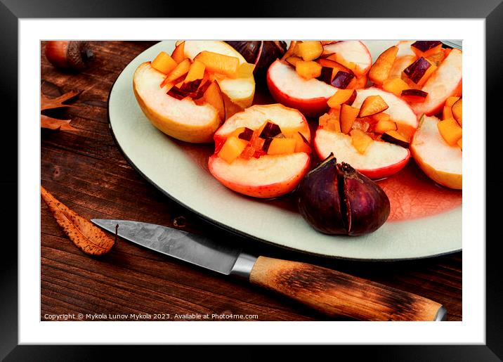 Plate of baked apple slices and figs Framed Mounted Print by Mykola Lunov Mykola