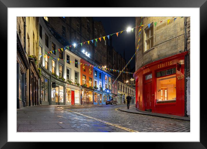 Victoria St and W Bow in Edinburgh at Night Framed Mounted Print by Artur Bogacki