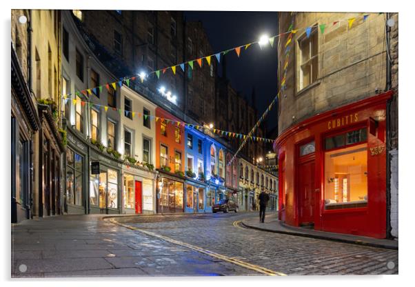 Victoria St and W Bow in Edinburgh at Night Acrylic by Artur Bogacki