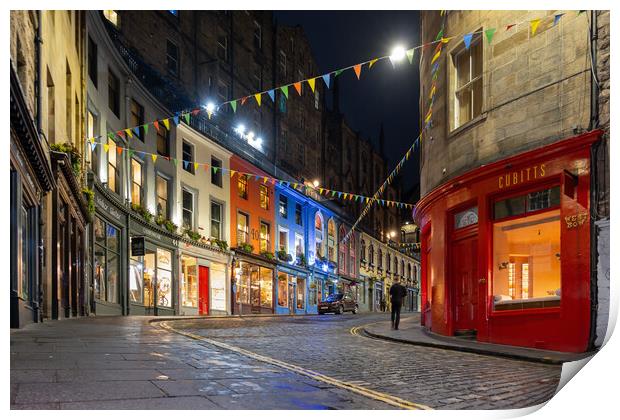 Victoria St and W Bow in Edinburgh at Night Print by Artur Bogacki