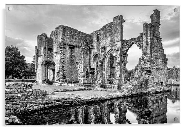 Easby Abbey Black and White Acrylic by Tim Hill