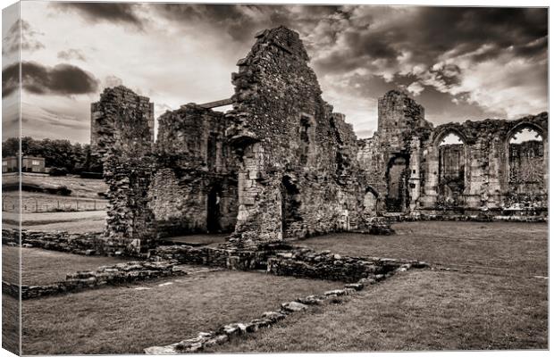 Easby Abbey Sepia Canvas Print by Tim Hill