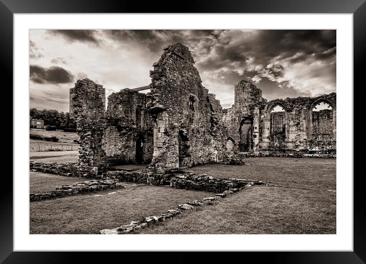 Easby Abbey Sepia Framed Mounted Print by Tim Hill