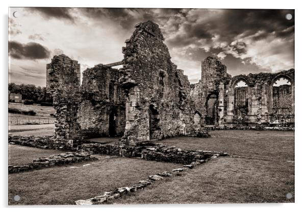Easby Abbey Sepia Acrylic by Tim Hill