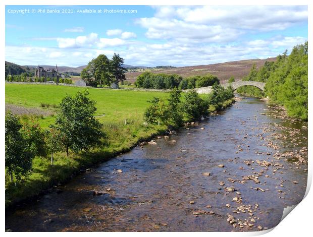 River Gairn downstream from Gairnshiel Lodge and W Print by Phil Banks
