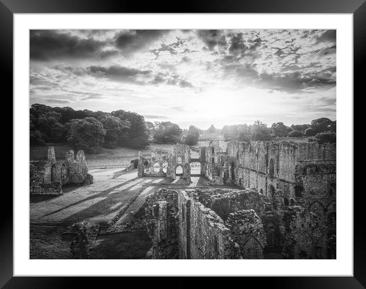 Easby Abbey Black and White Framed Mounted Print by Tim Hill