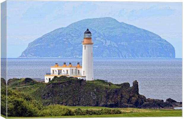 Ailsa Craig and Turnberry Lighthouse Canvas Print by Allan Durward Photography