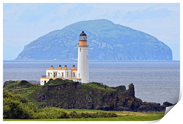 Ailsa Craig and Turnberry Lighthouse Print by Allan Durward Photography