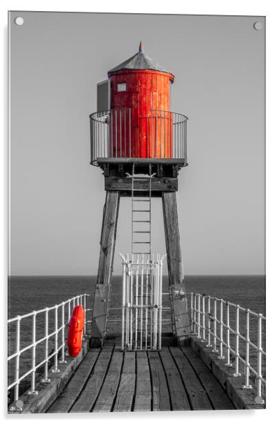 Whitby East Pier Light: Black, White, and Red Acrylic by Tim Hill