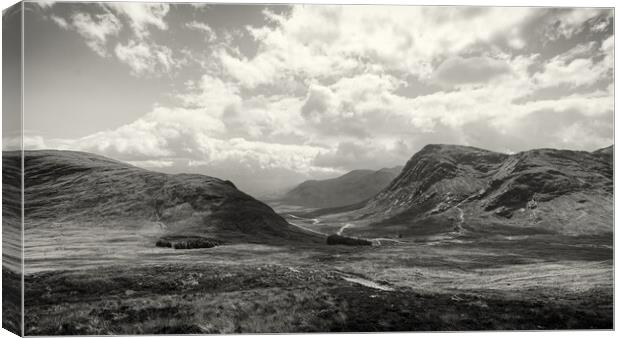 View of Glen Etive from the Devil's Staircase. Canvas Print by David Jeffery