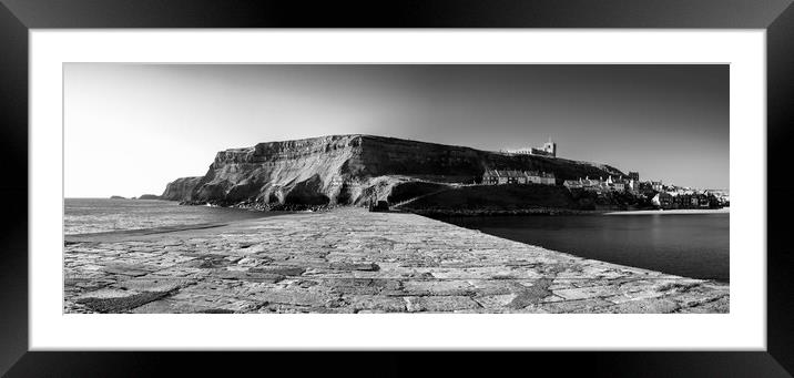 Whitby East Pier Black and White Framed Mounted Print by Tim Hill