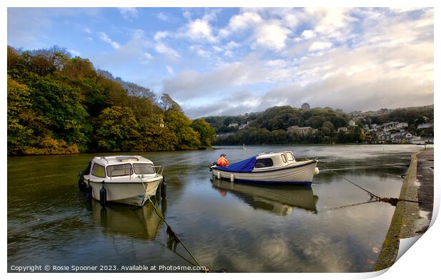Boats moored by The Mill Pool  Print by Rosie Spooner