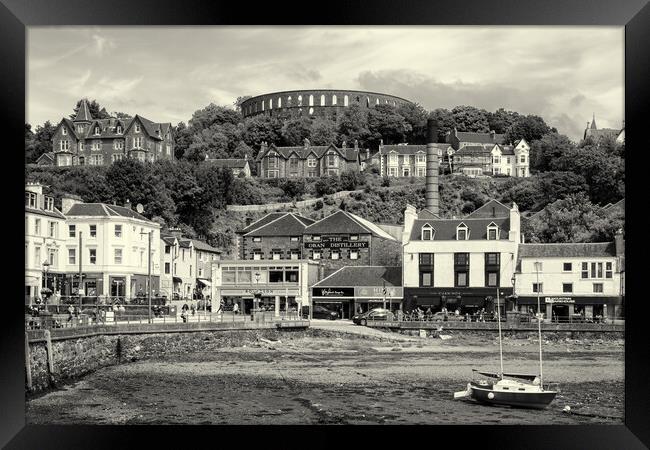 Oban Harbor with McCaig's Tower on the skyline.  Framed Print by David Jeffery