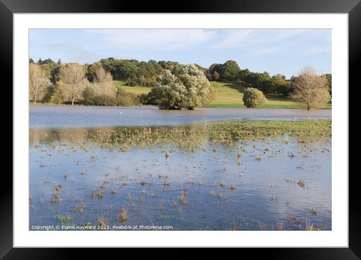 Higham in Suffolk with the River Brett flooded Framed Mounted Print by Elaine Hayward