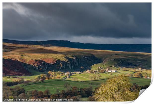 Holwick from Middle Side, Teesdale in Autumn Light Print by Richard Laidler