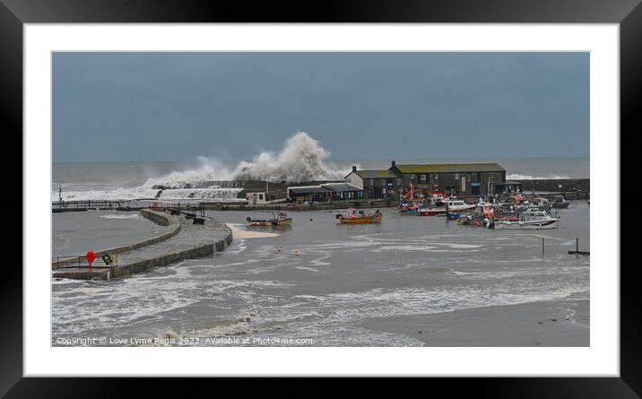 Waves crashing into the Cobb at Lyme Regis Dorset UK Framed Mounted Print by Love Lyme Regis