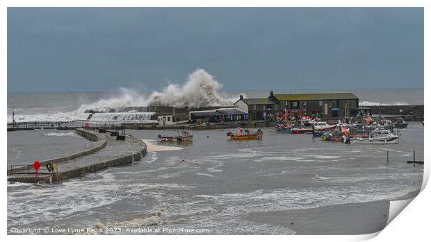 Waves crashing into the Cobb at Lyme Regis Dorset UK Print by Love Lyme Regis