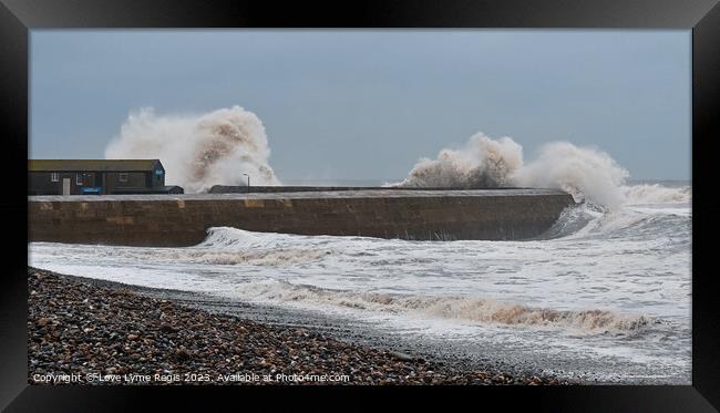 Huge waves crashing against the Cobb Storm Ciaran Lyme Regis Framed Print by Love Lyme Regis
