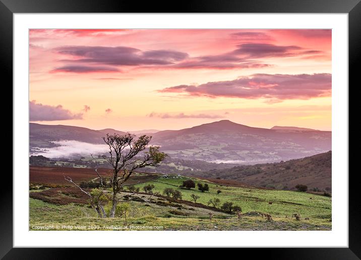 Sugar Loaf and Skirrid Sunrise from the Moors. Framed Mounted Print by Philip Veale