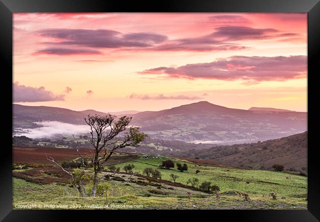 Sugar Loaf and Skirrid Sunrise from the Moors. Framed Print by Philip Veale