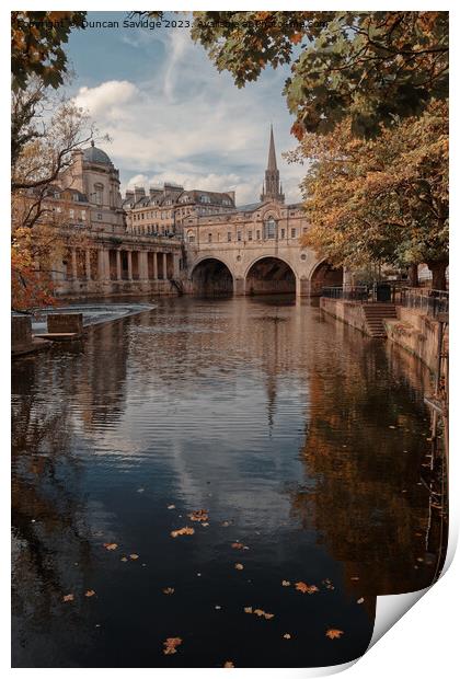 Autumn view of Pulteney Weir in Bath Print by Duncan Savidge