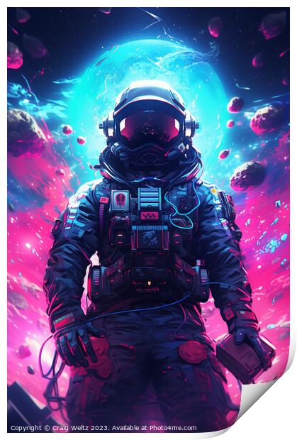 NEON ASTRONAUT IN SPACE Print by Craig Weltz