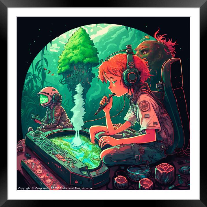 CARTOON GAMER LOST IN SPACE Framed Mounted Print by Craig Weltz